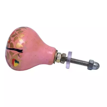 Pink Golden Floral Hand Pinted Indian Kashmiri Knobs